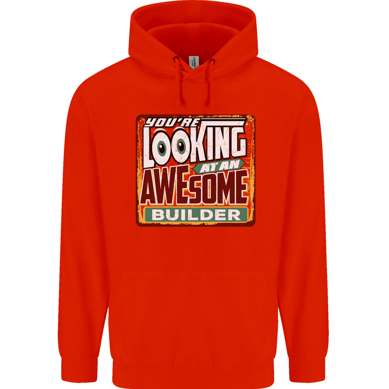 You're Looking at an Awesome Builder Mens 80% Cotton Hoodie Bright Red