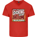 You're Looking at an Awesome Builder Mens V-Neck Cotton T-Shirt Red