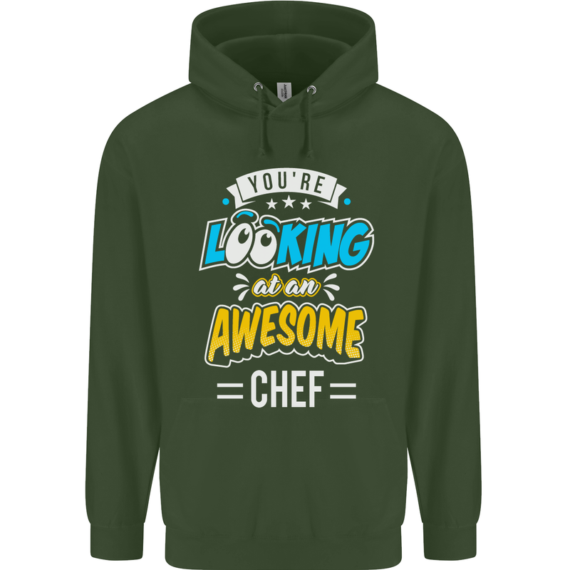 You're Looking at an Awesome Chef Mens 80% Cotton Hoodie Forest Green