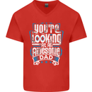 You're Looking at an Awesome Dad Mens V-Neck Cotton T-Shirt Red
