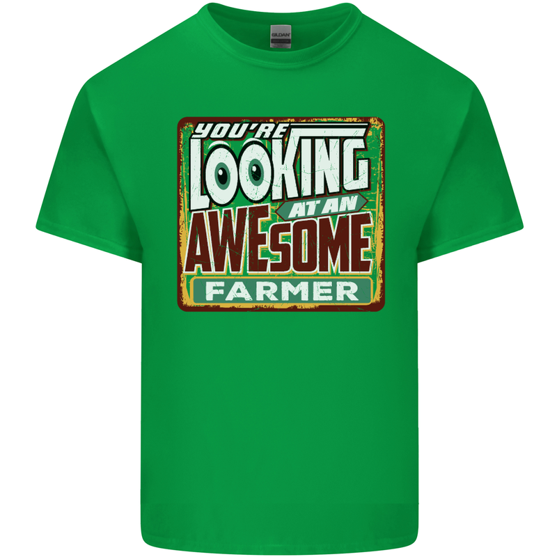 You're Looking at an Awesome Farmer Mens Cotton T-Shirt Tee Top Irish Green