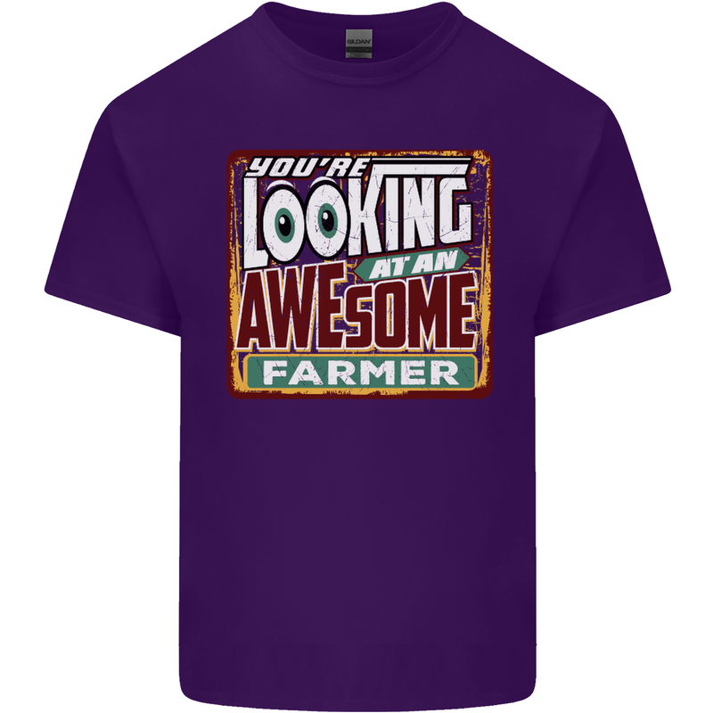 You're Looking at an Awesome Farmer Mens Cotton T-Shirt Tee Top Purple