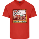 You're Looking at an Awesome IT Technician Mens V-Neck Cotton T-Shirt Red