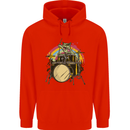 Zombie Cat Drummer Mens 80% Cotton Hoodie Bright Red
