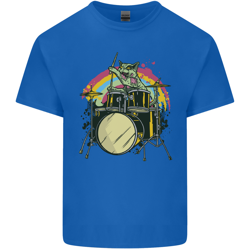 Zombie Cat Drummer Mens Cotton T-Shirt Tee Top Royal Blue