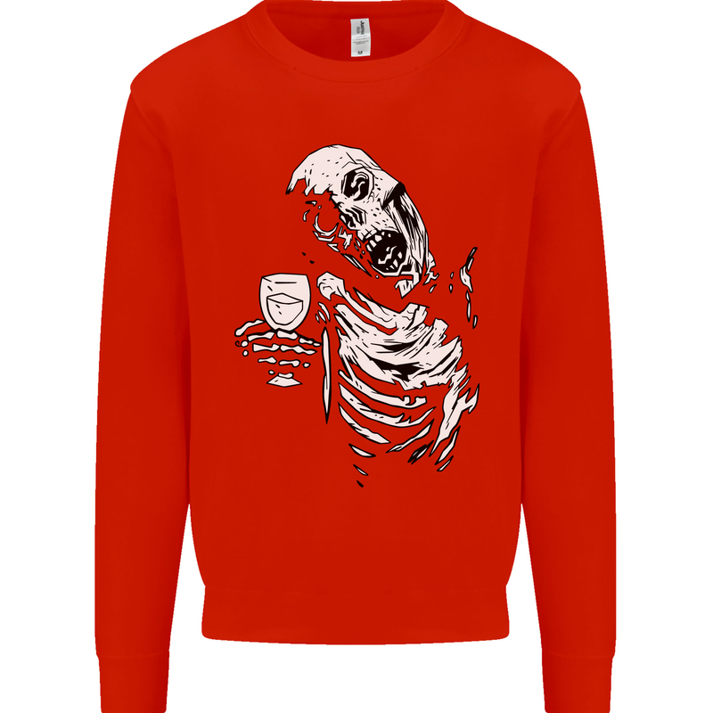 Zombie Cheer Skull Halloween Alcohol Beer Mens Sweatshirt Jumper Bright Red