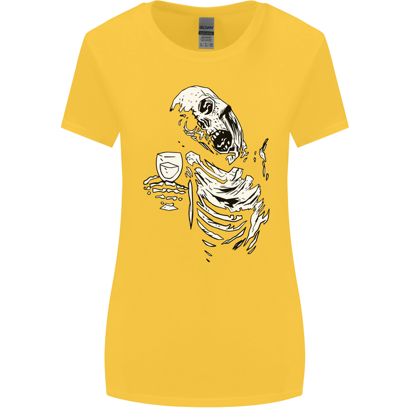 Zombie Cheer Skull Halloween Alcohol Beer Womens Wider Cut T-Shirt Yellow
