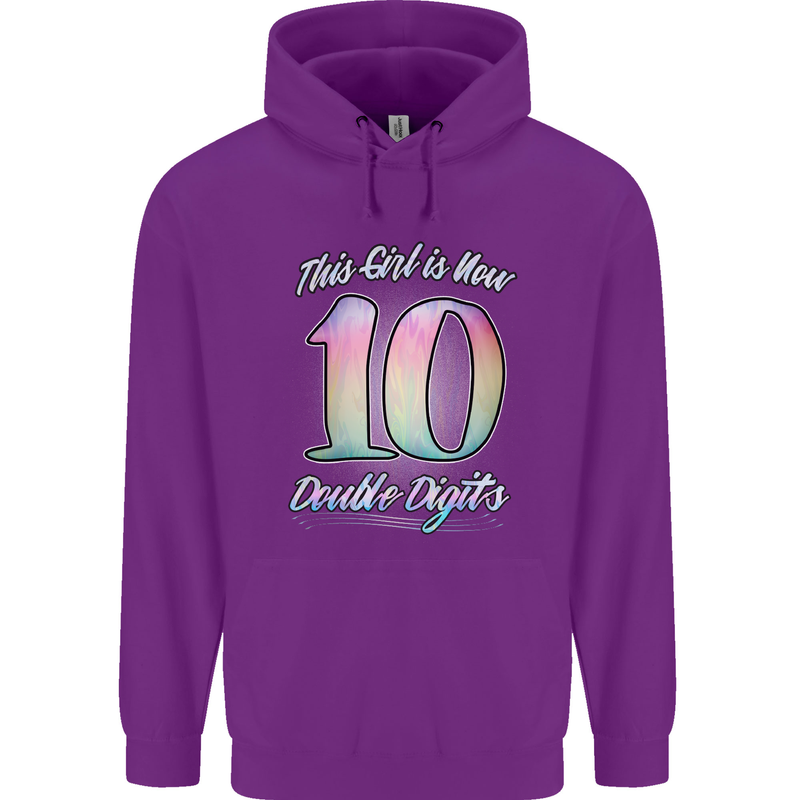 10 Year Old Birthday Girl Double Digits 10th Childrens Kids Hoodie Purple