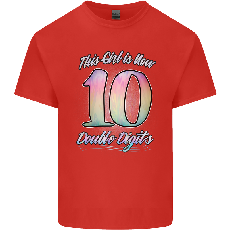 10 Year Old Birthday Girl Double Digits 10th Kids T-Shirt Childrens Red