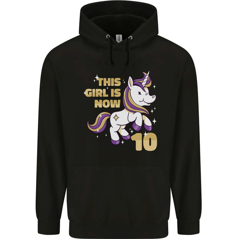 10 Year Old Birthday Girl Magical Unicorn 10th Childrens Kids Hoodie Black