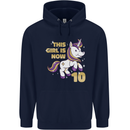 10 Year Old Birthday Girl Magical Unicorn 10th Childrens Kids Hoodie Navy Blue