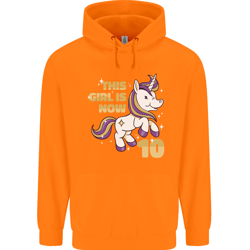 10 Year Old Birthday Girl Magical Unicorn 10th Childrens Kids Hoodie Orange