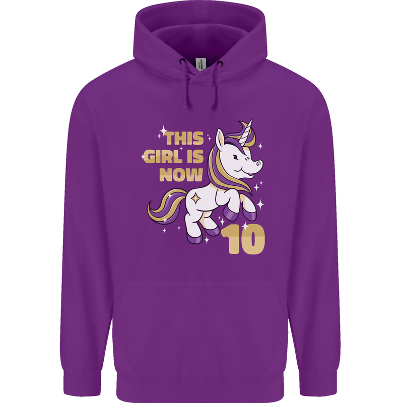 10 Year Old Birthday Girl Magical Unicorn 10th Childrens Kids Hoodie Purple