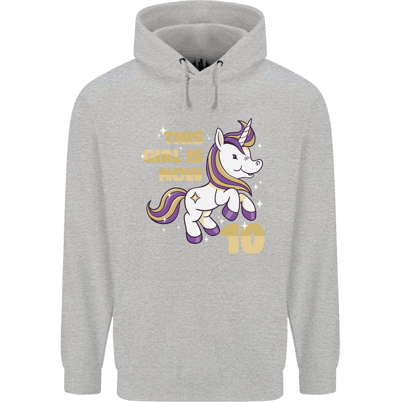 10 Year Old Birthday Girl Magical Unicorn 10th Childrens Kids Hoodie Sports Grey