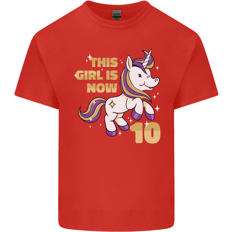 10 Year Old Birthday Girl Magical Unicorn 10th Kids T-Shirt Childrens Red