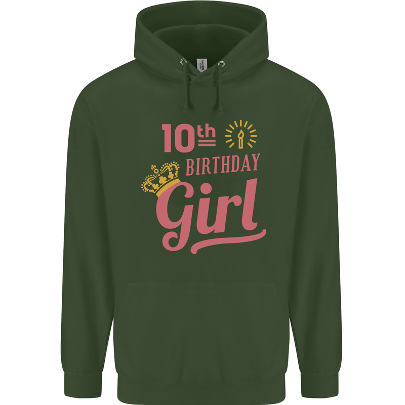 10th Birthday Girl 10 Year Old Princess Childrens Kids Hoodie Forest Green