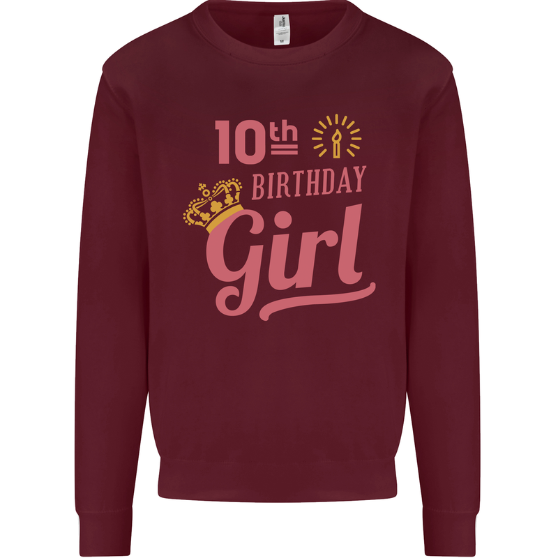 10th Birthday Girl 10 Year Old Princess Kids Sweatshirt Jumper Maroon