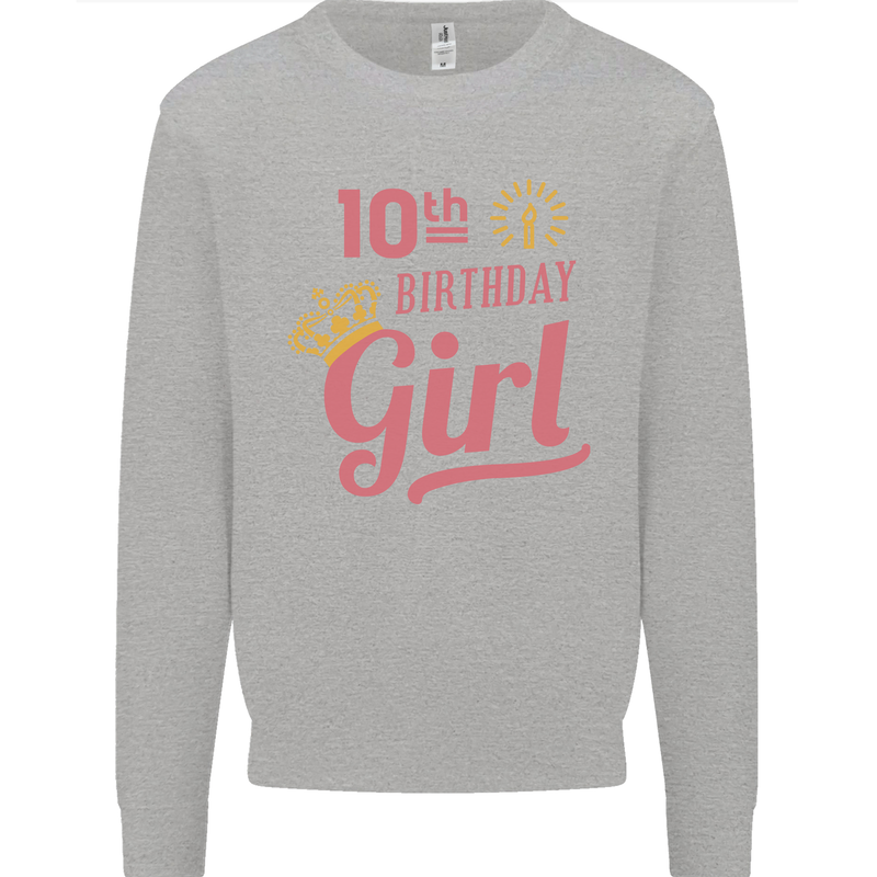 10th Birthday Girl 10 Year Old Princess Kids Sweatshirt Jumper Sports Grey