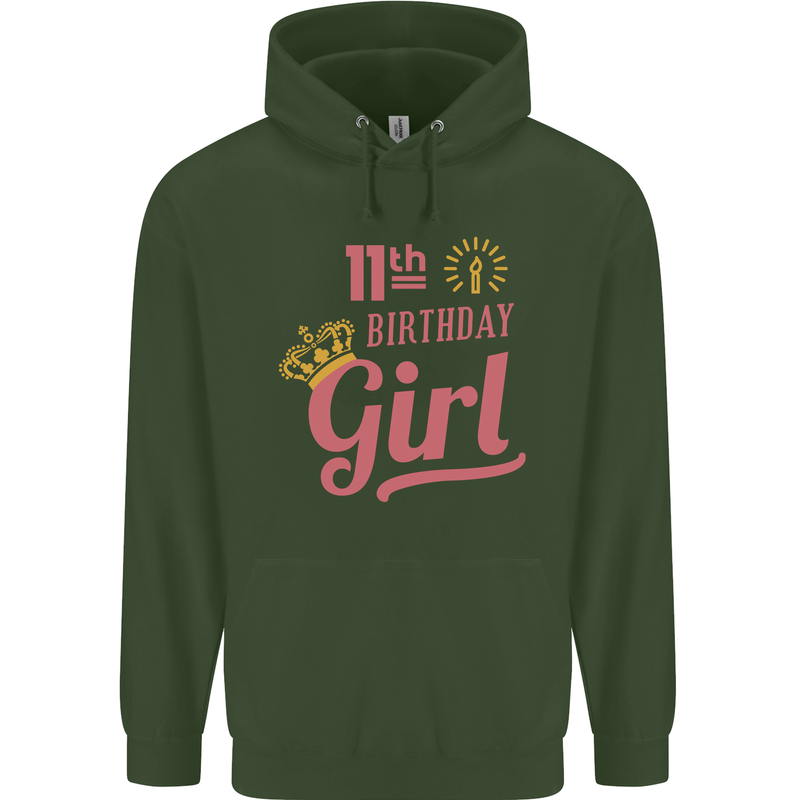 11th Birthday Girl 11 Year Old Princess Childrens Kids Hoodie Forest Green