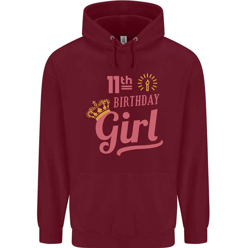 11th Birthday Girl 11 Year Old Princess Childrens Kids Hoodie Maroon