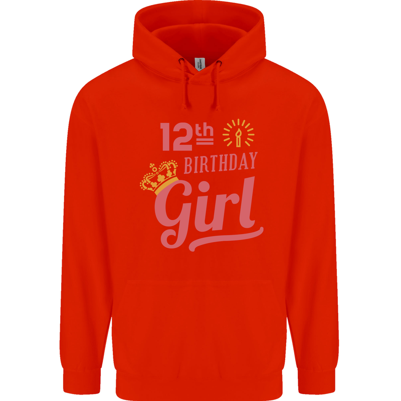 12th Birthday Girl 12 Year Old Princess Childrens Kids Hoodie Bright Red