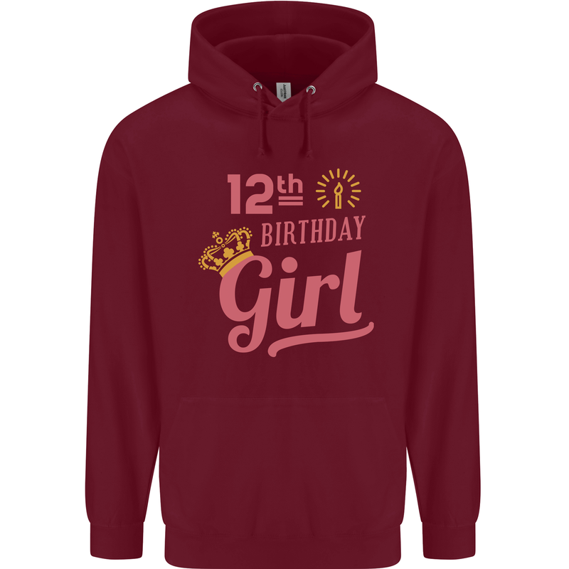 12th Birthday Girl 12 Year Old Princess Childrens Kids Hoodie Maroon