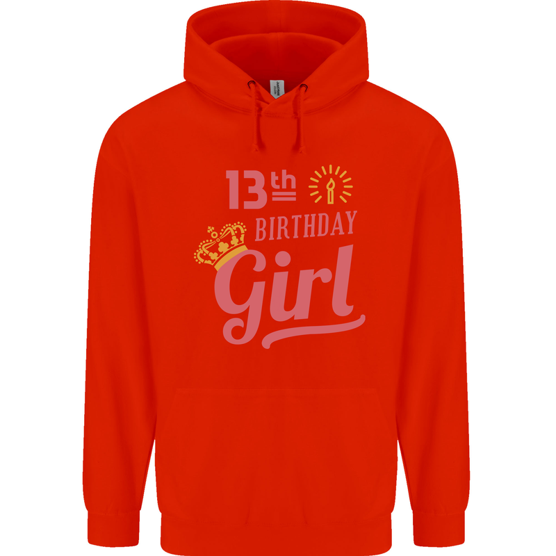 13th Birthday Girl 13 Year Old Princess Childrens Kids Hoodie Bright Red