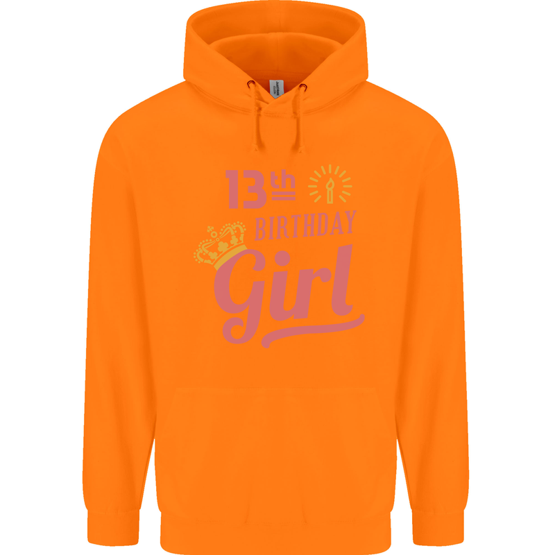 13th Birthday Girl 13 Year Old Princess Childrens Kids Hoodie Orange