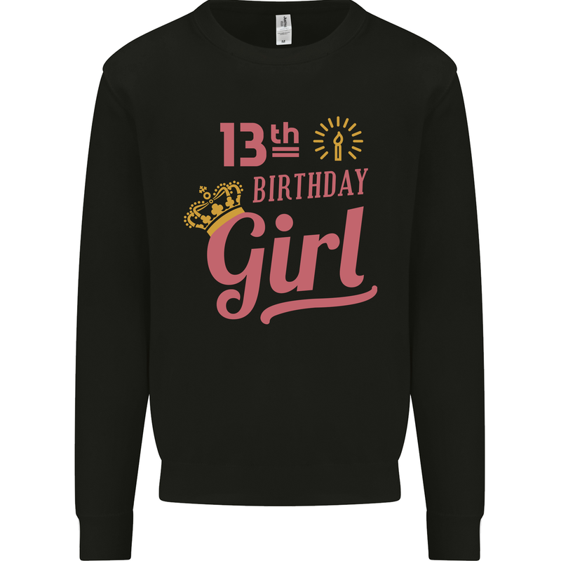 13th Birthday Girl 13 Year Old Princess Kids Sweatshirt Jumper Black