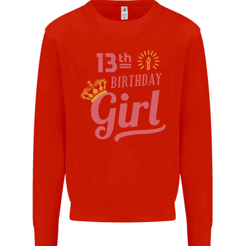 13th Birthday Girl 13 Year Old Princess Kids Sweatshirt Jumper Bright Red