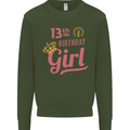 13th Birthday Girl 13 Year Old Princess Kids Sweatshirt Jumper Forest Green