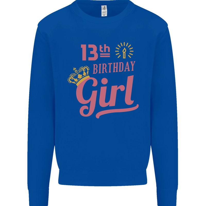 13th Birthday Girl 13 Year Old Princess Kids Sweatshirt Jumper Royal Blue