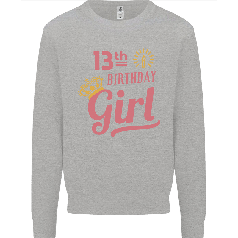 13th Birthday Girl 13 Year Old Princess Kids Sweatshirt Jumper Sports Grey