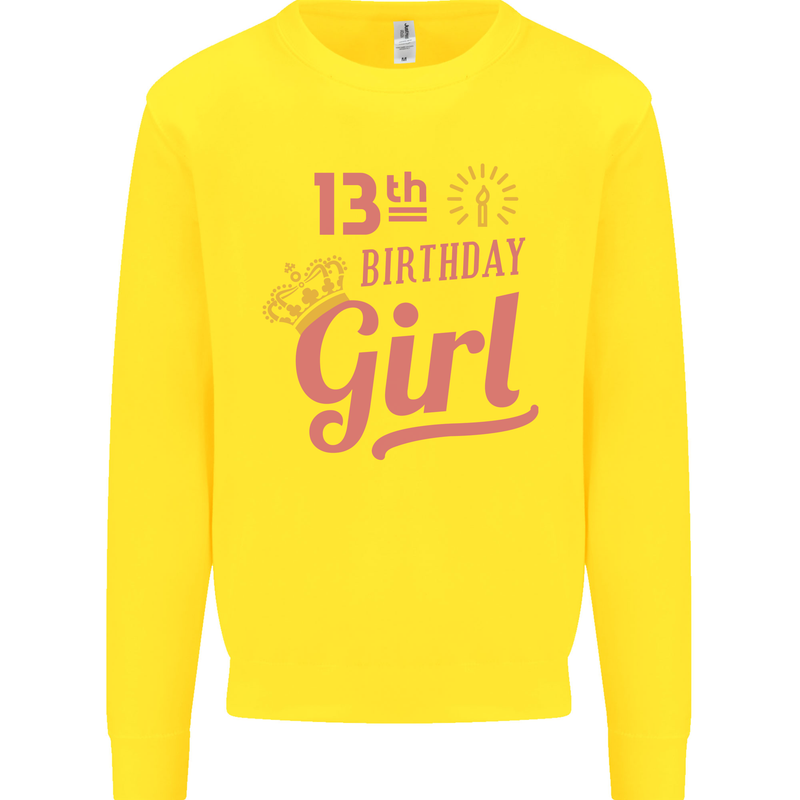 13th Birthday Girl 13 Year Old Princess Kids Sweatshirt Jumper Yellow