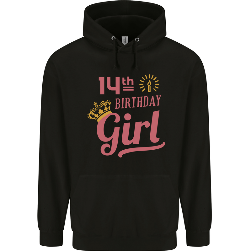 14th Birthday Girl 14 Year Old Princess Childrens Kids Hoodie Black