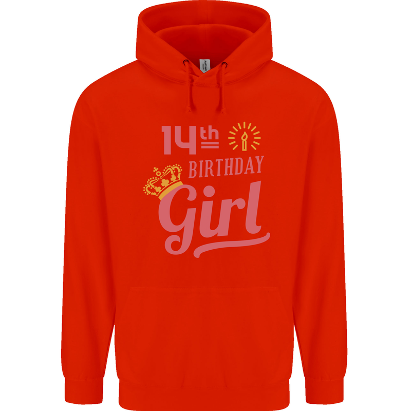 14th Birthday Girl 14 Year Old Princess Childrens Kids Hoodie Bright Red