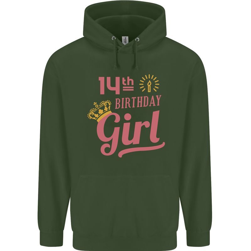 14th Birthday Girl 14 Year Old Princess Childrens Kids Hoodie Forest Green