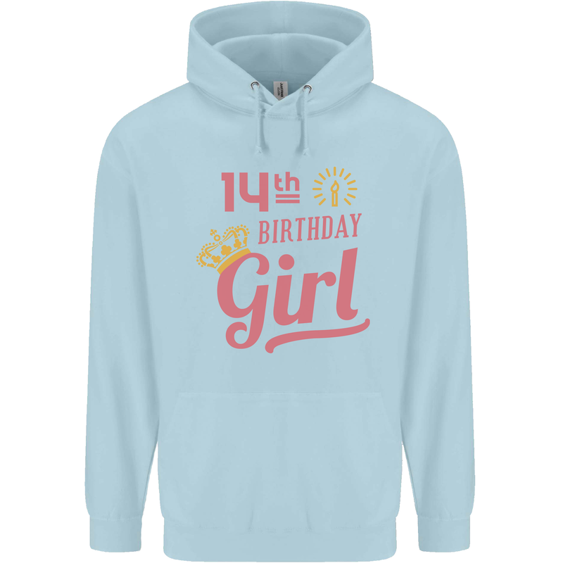 14th Birthday Girl 14 Year Old Princess Childrens Kids Hoodie Light Blue