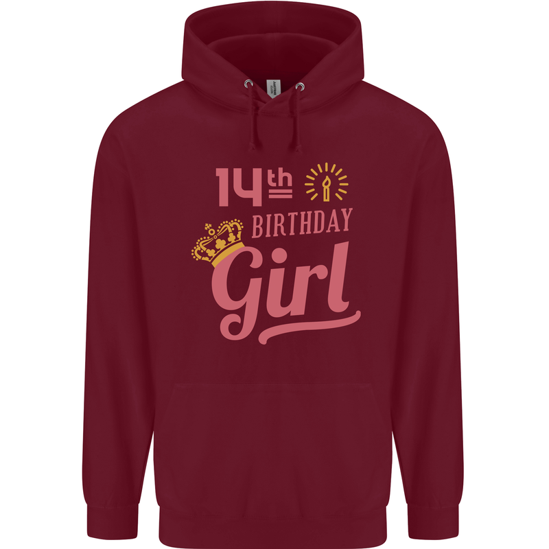 14th Birthday Girl 14 Year Old Princess Childrens Kids Hoodie Maroon