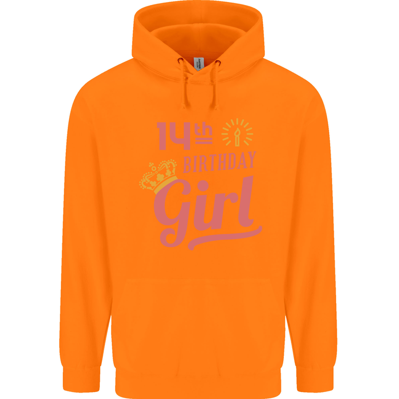 14th Birthday Girl 14 Year Old Princess Childrens Kids Hoodie Orange