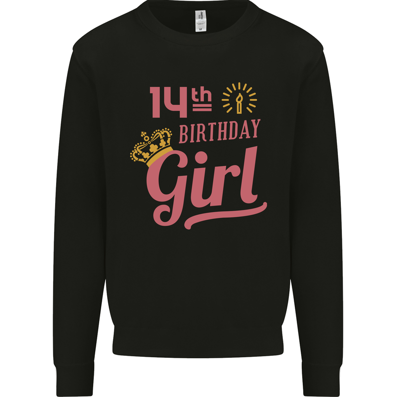 14th Birthday Girl 14 Year Old Princess Kids Sweatshirt Jumper Black