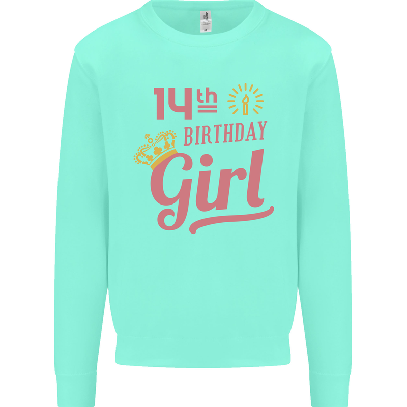 14th Birthday Girl 14 Year Old Princess Kids Sweatshirt Jumper Peppermint