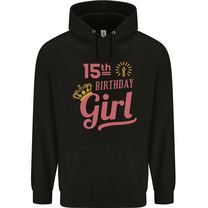 15th Birthday Girl 15 Year Old Princess Childrens Kids Hoodie Black