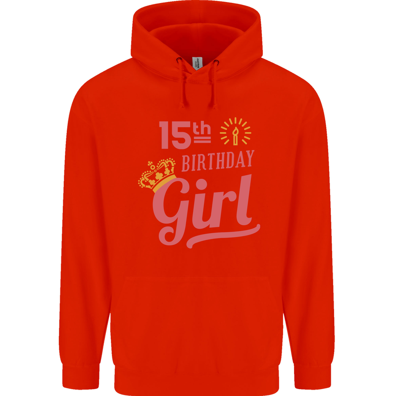 15th Birthday Girl 15 Year Old Princess Childrens Kids Hoodie Bright Red