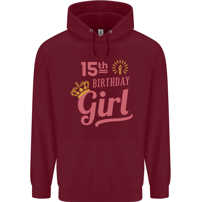 15th Birthday Girl 15 Year Old Princess Childrens Kids Hoodie Maroon