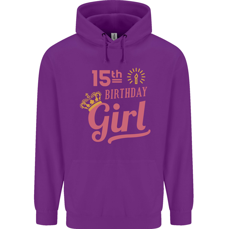 15th Birthday Girl 15 Year Old Princess Childrens Kids Hoodie Purple
