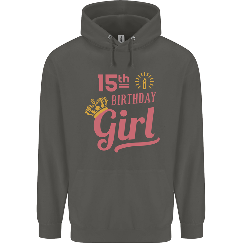 15th Birthday Girl 15 Year Old Princess Childrens Kids Hoodie Storm Grey