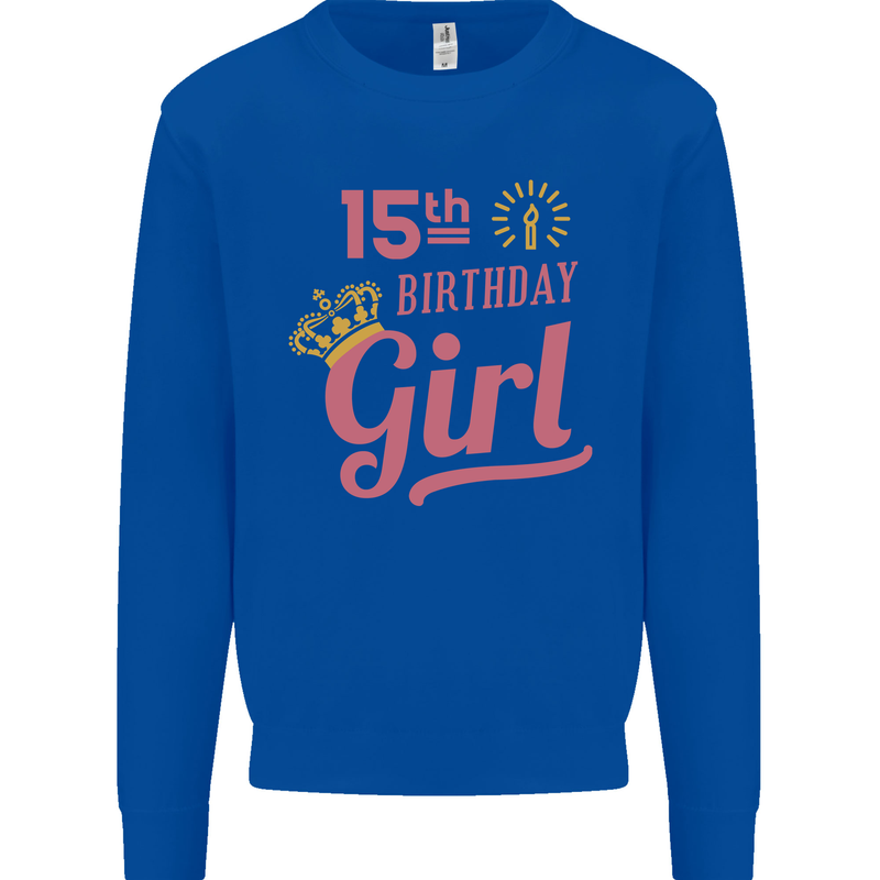 15th Birthday Girl 15 Year Old Princess Kids Sweatshirt Jumper Royal Blue