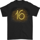 16th Birthday Neon Lights 16 Year Old Mens T-Shirt 100% Cotton BLACK