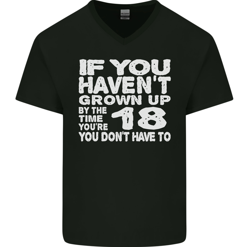 18th Birthday 18 Year Old Don't Grow Up Funny Mens V-Neck Cotton T-Shirt Black